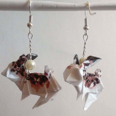 Origami rabbit earrings: spotted
