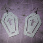 Silver Acrylic Coffin Earrings with Crucifix and Border Cutout-2