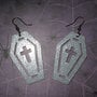 Silver Acrylic Coffin Earrings with Crucifix and Border Cutout-1