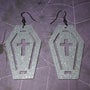 Silver Acrylic Coffin Earrings with Crucifix and Border Cutout-3