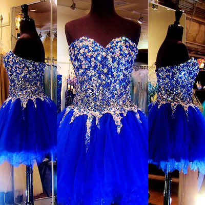 Sweetheart prom dresses,royal blue a-line sweetheart sleeveless short/mini tulle homecoming dresses/short prom dresses 1433