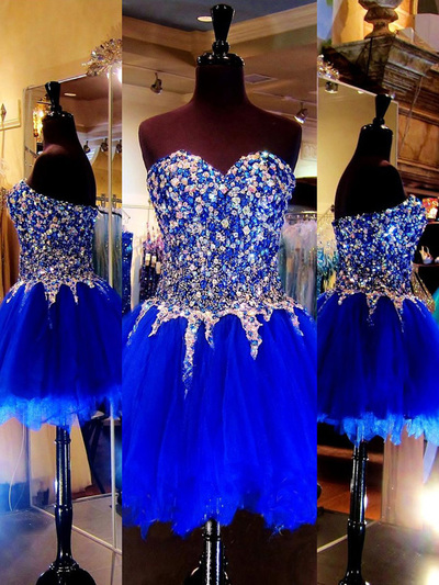 sweetheart prom dresses,Royal Blue A-line Sweetheart Sleeveless Short/Mini Tulle Homecoming Dresses/Short Prom Dresses 1433