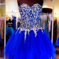 sweetheart prom dresses,Royal Blue A-line Sweetheart Sleeveless Short/Mini Tulle Homecoming Dresses/Short Prom Dresses 1433 - Thumbnail 1