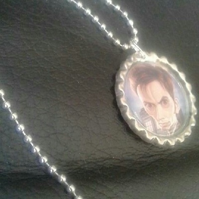 Dr. who distorted bottle cap ball chain necklace