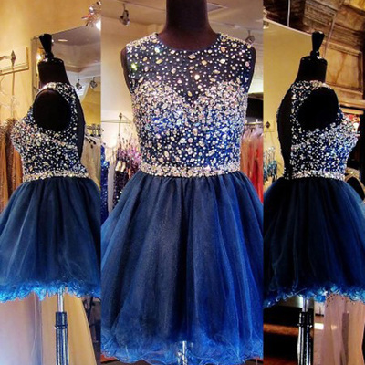 Royal blue prom dresses,royal blue a-line scoop short/mini tulle homecoming dresses cocktail dresses 1206