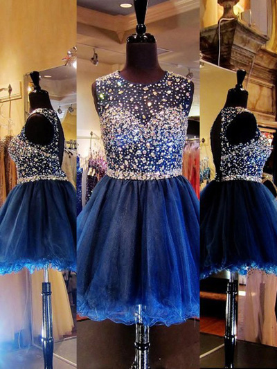 royal blue prom dresses,Royal Blue A-line Scoop Short/Mini Tulle Homecoming Dresses Cocktail Dresses 1206