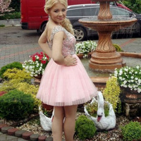 sparkly prom dresses,Pink A-line Scoop Short Mini Tulle Homecoming Dresses Cocktail Dresses 097 - Thumbnail 1