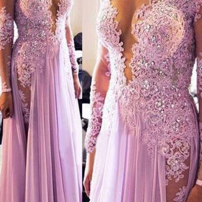 Sexy prom dresses,lilac a-line v-neck floor-length chiffon prom dresses evening dresses 8760