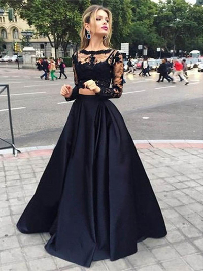 elegant prom dresses,A-line Scoop Floor-length Satin Prom Dresses Evening Dresses 8761