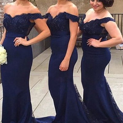 Sexy prom dresses,dark blue mermaid off-the-shoulder floor-length chiffon prom dresses evening dresses 8770