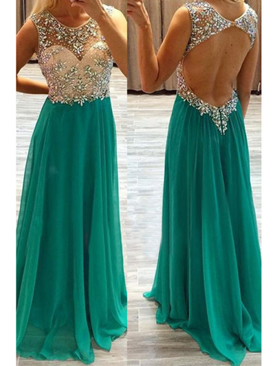 sexy prom dresses,Hunter A-line Scoop Floor-length Chiffon Backless Prom Dresses Evening Dresses 8773