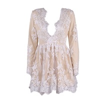 Plunge Beige Party Dress - Thumbnail 3