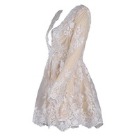 Plunge Beige Party Dress - Thumbnail 4