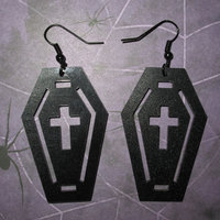 Black Acrylic Coffin Earrings with Crucifix and Border Cutout - Thumbnail 2