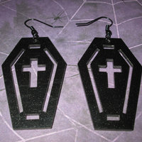 Black Acrylic Coffin Earrings with Crucifix and Border Cutout - Thumbnail 3