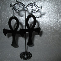 Large Black Acrylic Ankh Earrings - Thumbnail 2