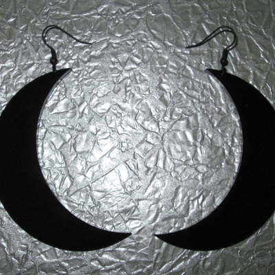 Large black acrylic crescent moon earrings