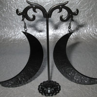 Large Black Acrylic Crescent Moon Earrings - Thumbnail 1