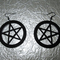 Large Black Acrylic Pentagram Earrings - Thumbnail 2