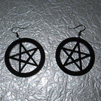 Large Black Acrylic Pentagram Earrings - Thumbnail 3