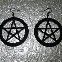 Large Black Acrylic Pentagram Earrings - Thumbnail 1