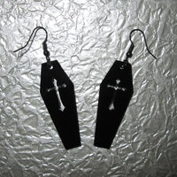 Black Acrylic Coffin Earrings with Crucifix Cutout - Thumbnail 2