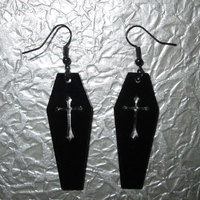 Black Acrylic Coffin Earrings with Crucifix Cutout - Thumbnail 1