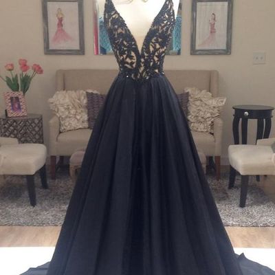 Black prom dress,elegant prom dress, a-line prom dress, v-neck prom dress gown, party dress