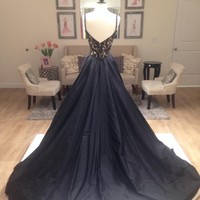 black prom dress,elegant prom dress, A-line prom dress, v-neck prom dress gown, party dress - Thumbnail 2