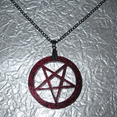 Red acrylic inverted pentagram necklace