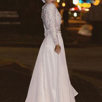 prom dresses with full sleeve,Light Grey A-line Scoop Floor-length Chiffon Prom Dresses Evening Dresses 8782 - Thumbnail 1