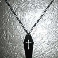 Black Acrylic Coffin Necklace with Crucifix Cutout - Thumbnail 1