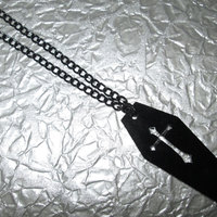 Black Acrylic Coffin Necklace with Crucifix Cutout - Thumbnail 2