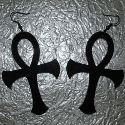 Large black acrylic ankh earrings