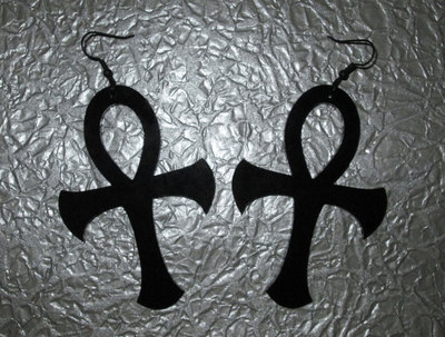 Large Black Acrylic Ankh Earrings