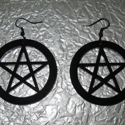 Large black acrylic pentagram earrings
