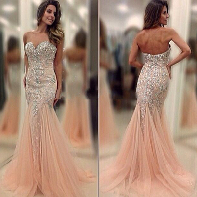 Mermaid prom dresses,pearl pink mermaid sweetheart floor-length tulle prom dresses evening dresses 8790
