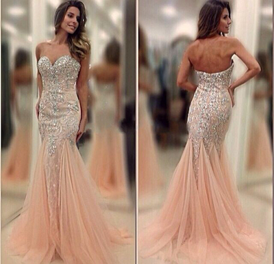 mermaid prom dresses,Pearl Pink Mermaid Sweetheart Floor-length Tulle Prom Dresses Evening Dresses 8790