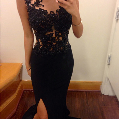 Black prom dresses,black sheath scoop floor-length chiffon prom dresses evening dresses 8792