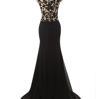 black prom dresses,Black Sheath Scoop Floor-length Chiffon Prom Dresses Evening Dresses 8792 - Thumbnail 1