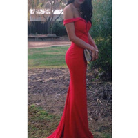 pretty prom dresses,Red Sheath Column Off-the-shoulder Floor-length Chiffon Prom Dresses Evening Dresses 8798 - Thumbnail 1