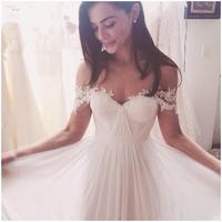 Simple Elegant Off shoulder Beach Wedding Dresses 2017 Floor Length With Appliques ,cheap wedding dress,cheap bridesmaid dress 2017 - Thumbnail 1