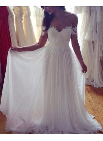 Simple Elegant Off shoulder Beach Wedding Dresses 2017 Floor Length With Appliques ,cheap wedding dress,cheap bridesmaid dress 2017