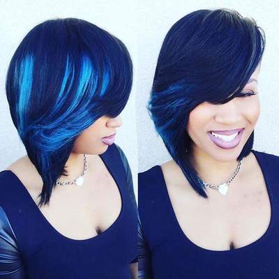 Feather blue bob hair