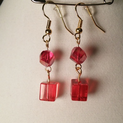 Red glass cube earrings