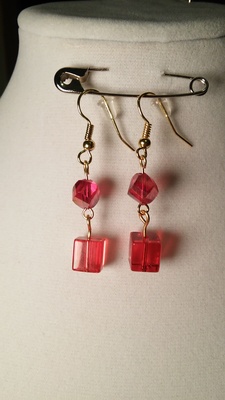 red glass cube earrings