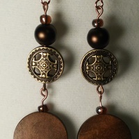 Wooden Beaded Brown/Bronze Celtic Cross Earrings - Thumbnail 1
