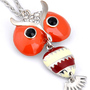 Night Owl Crystal Pendant Silver Chain Necklace-2