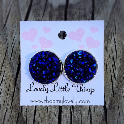 14mm Midnight Blue/Purple Studs with Silver Setting 