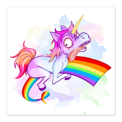 Rainbow Ride - Derpy Unicorn - 8x8 Art Print - by Denis Caron